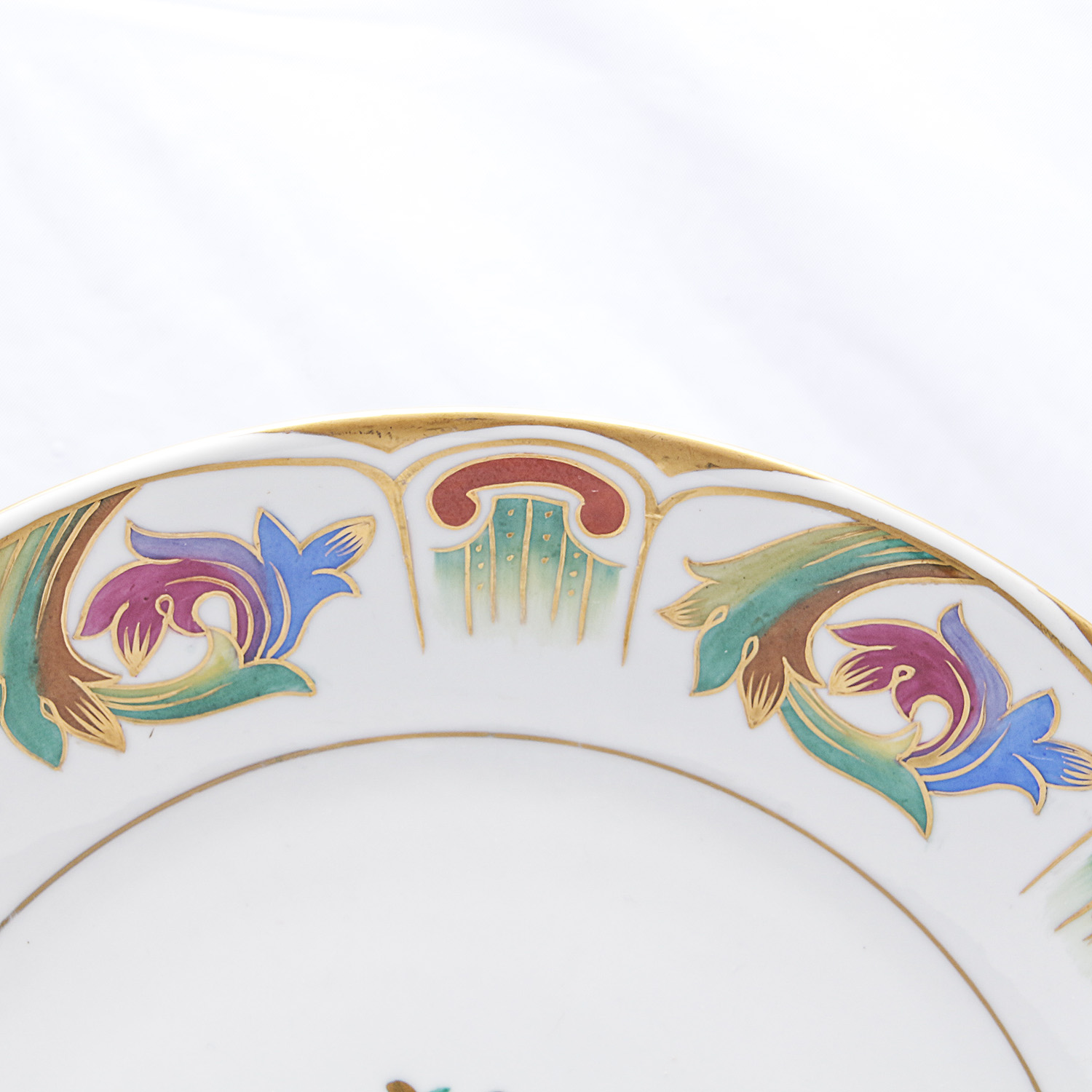 Cobalt Blue Glass Decor and Handpainted Ceramic Plate