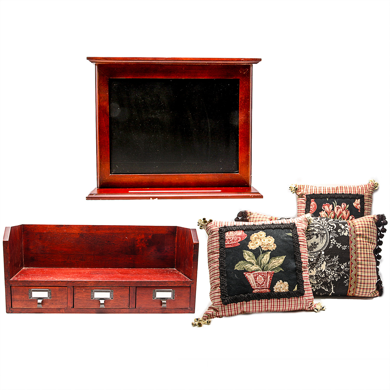 Collection of Decorative Pillows and Office Decor