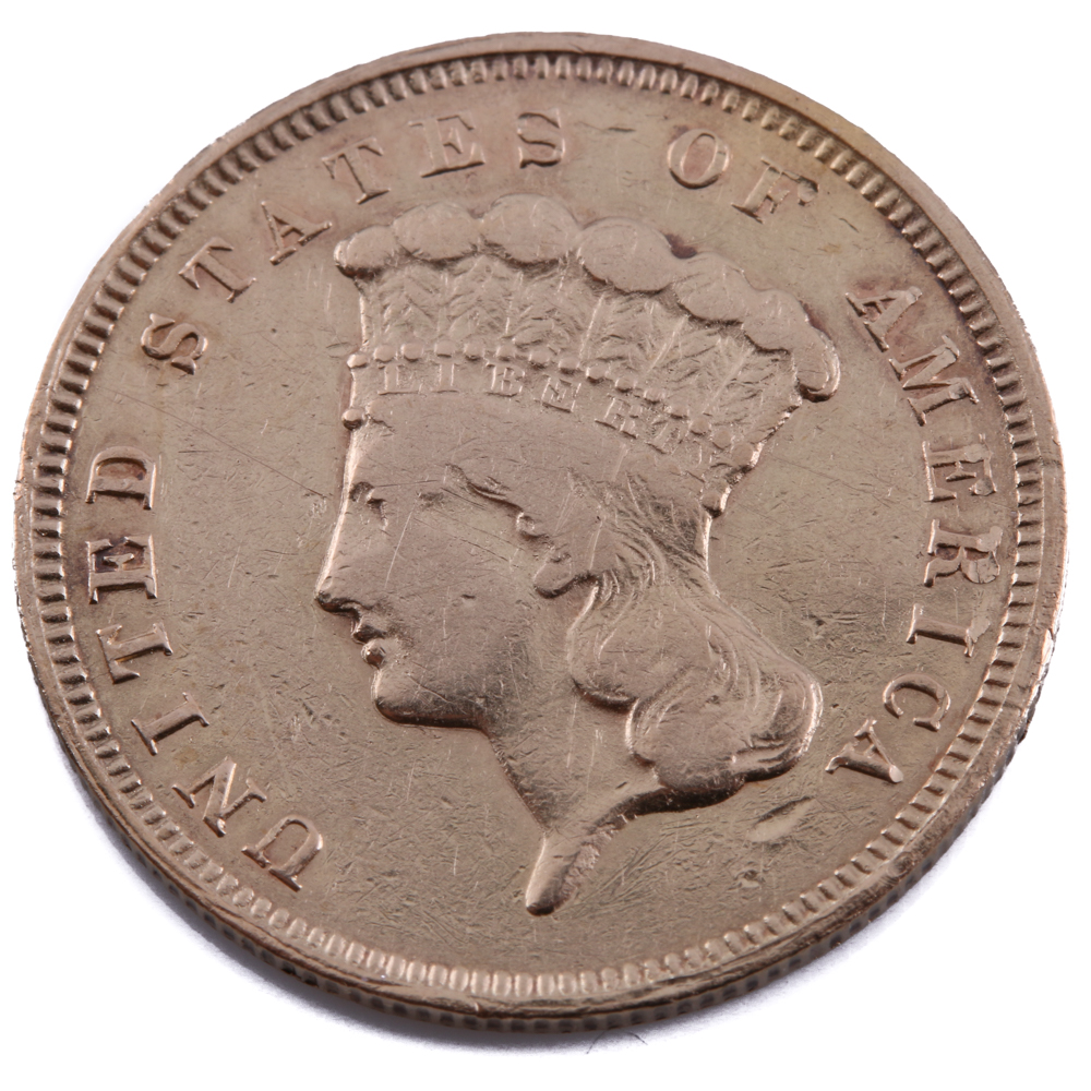 Scarce 1857 S Indian Head Princess $3 Gold Coin