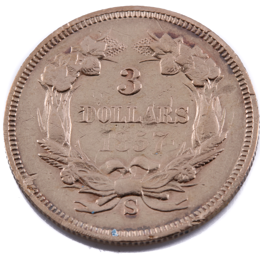 Scarce 1857 S Indian Head Princess $3 Gold Coin