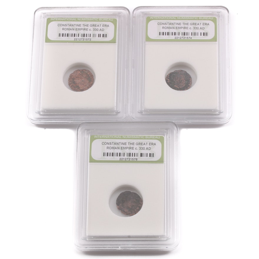 Group of Three Constantine the Great Era Roman Empire Copper/bronze Coins Circa 330 A.D.