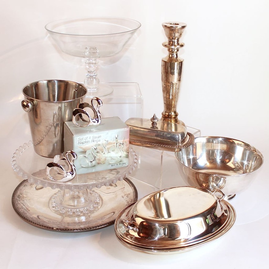 Silver Plate and Glass Serving Ware Collection