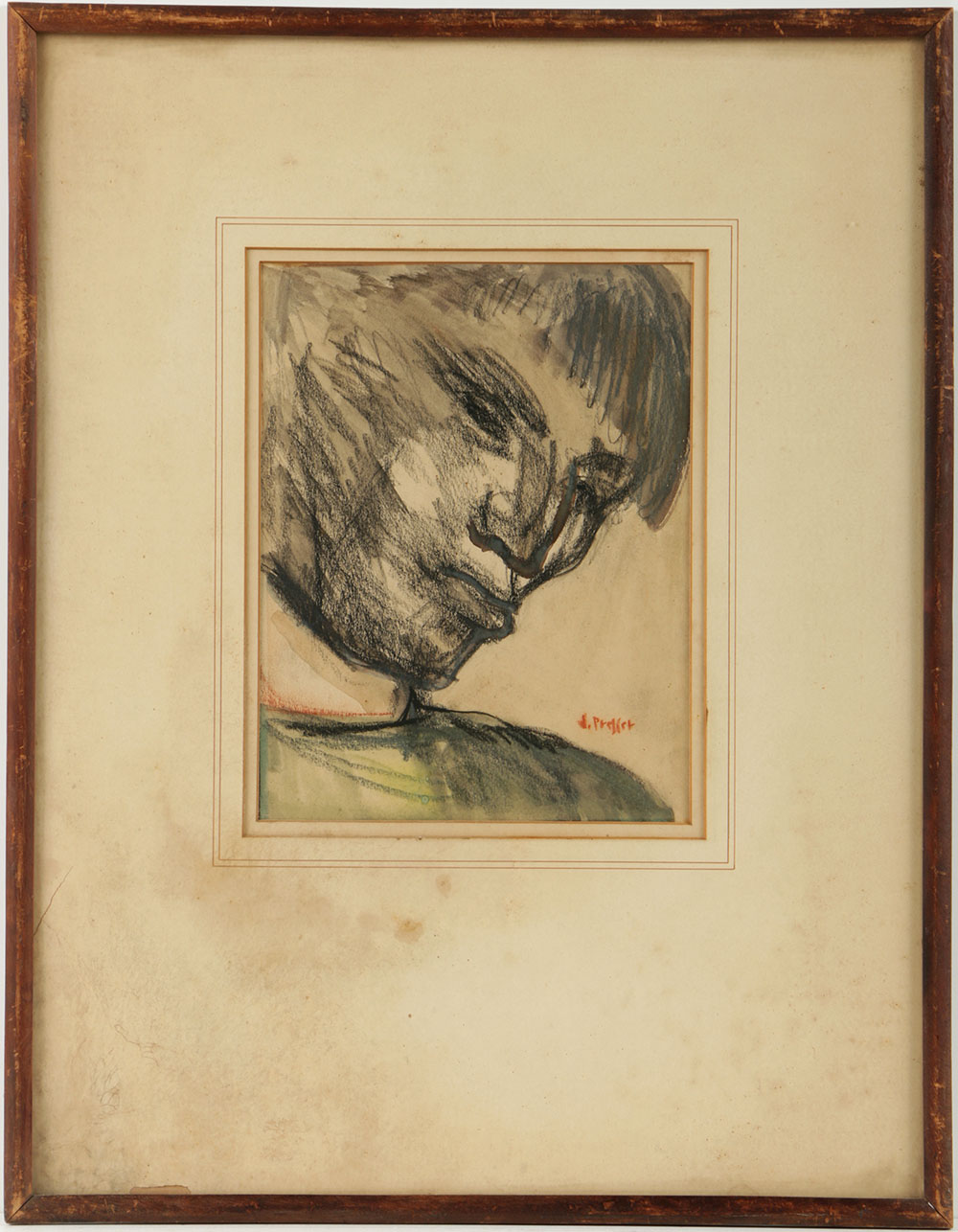 Josef Presser Mixed Media Drawing on Paper Portrait of Man