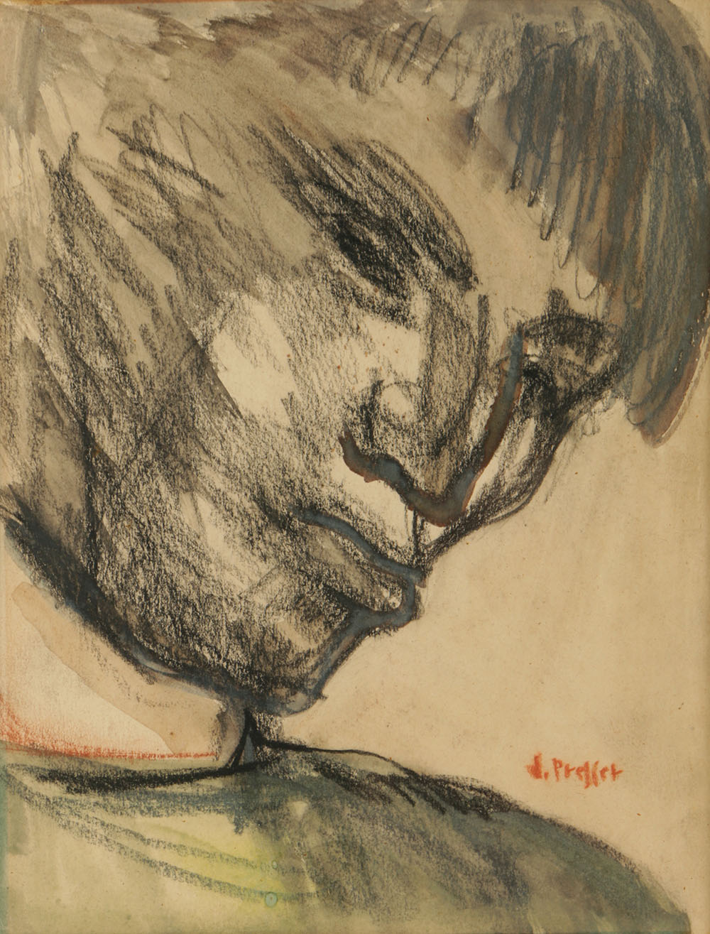 Josef Presser Mixed Media Drawing on Paper Portrait of Man