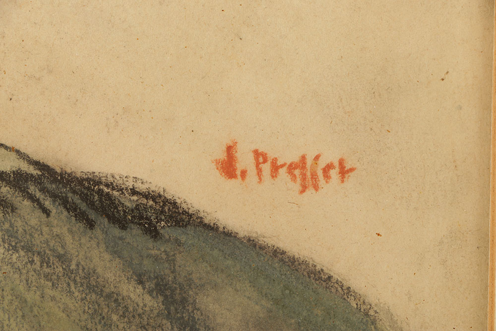 Josef Presser Mixed Media Drawing on Paper Portrait of Man