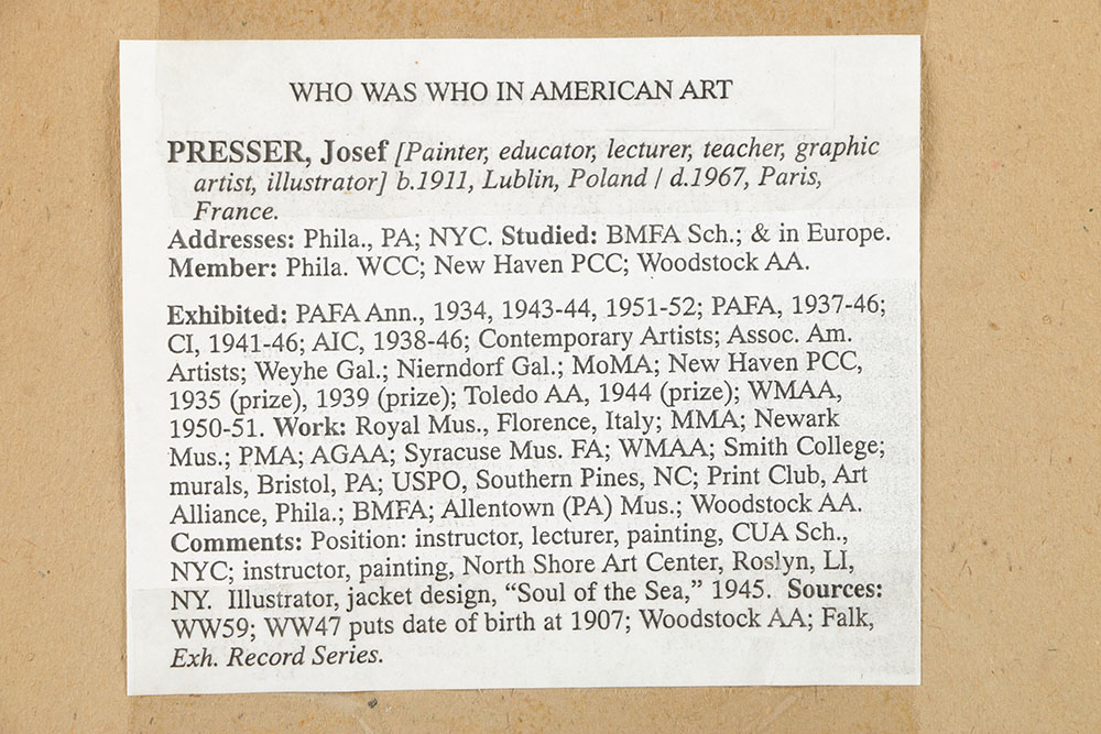 Josef Presser Mixed Media Drawing on Paper Portrait of Man