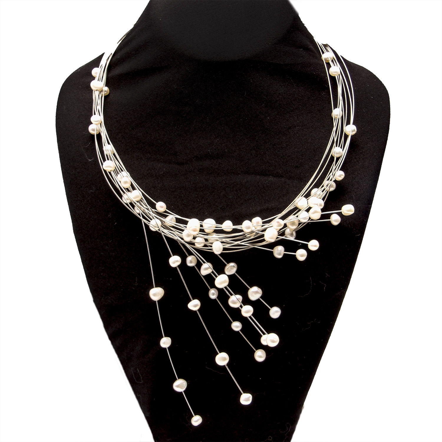 Contemporary Freshwater Pearl and Sterling Silver Statement Necklace