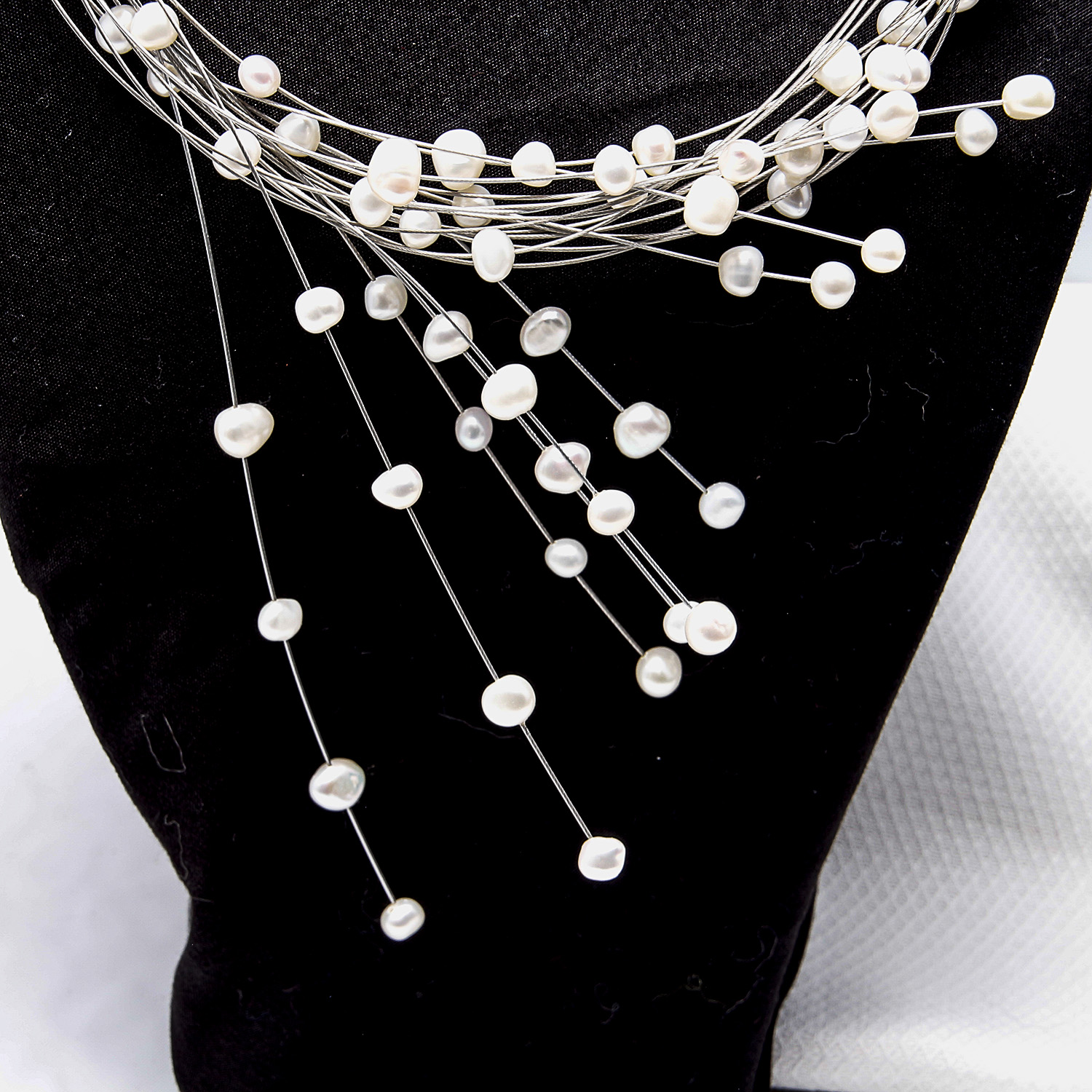 Contemporary Freshwater Pearl and Sterling Silver Statement Necklace