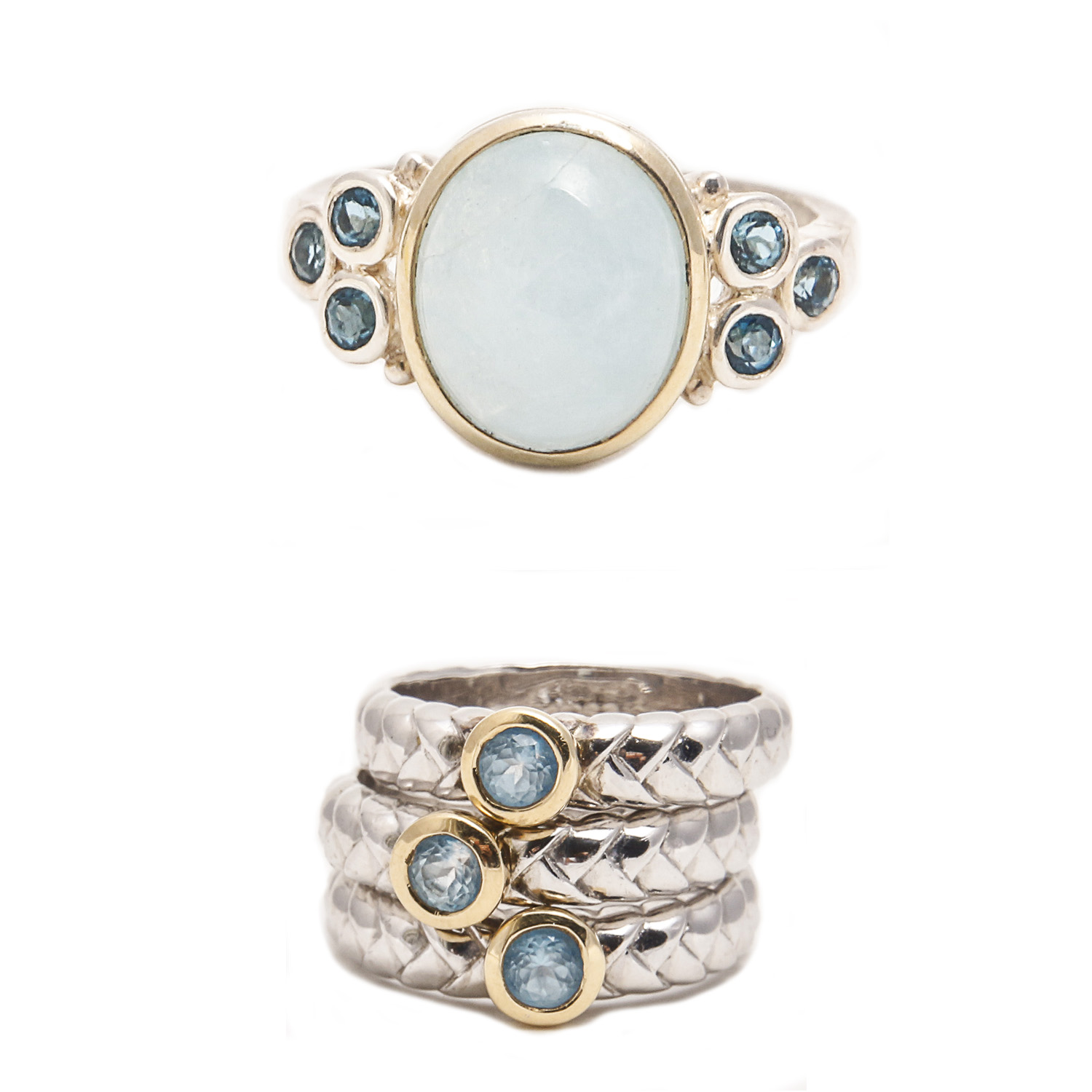 Ring Selection With Sterling, 10K Gold, Aquamarine and Blue Topaz