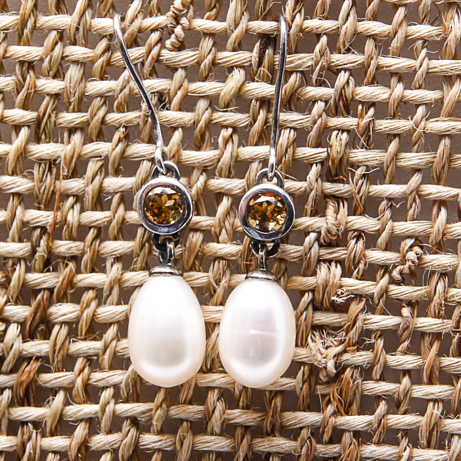 Drop Pearl Necklace Pearl and Topaz Earrings