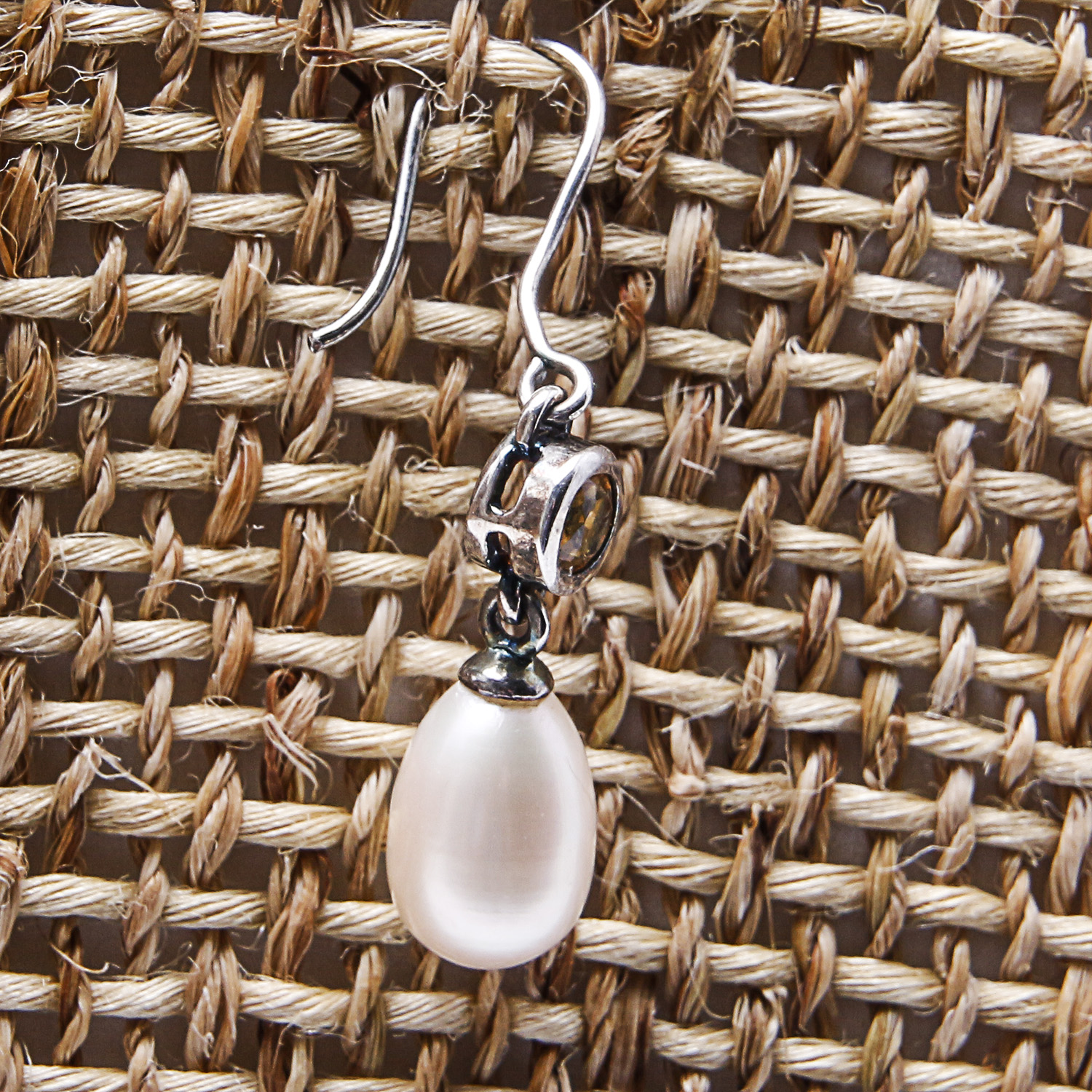 Drop Pearl Necklace Pearl and Topaz Earrings
