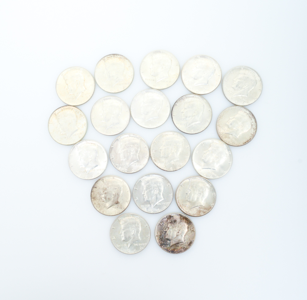 Nineteen 1964 Kennedy Half Dollars