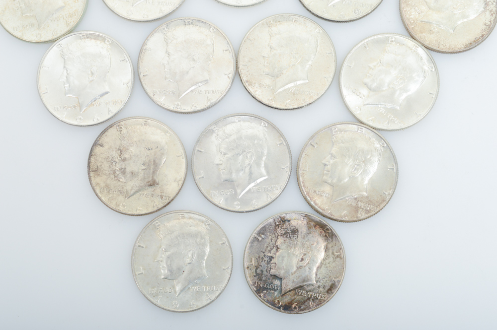 Nineteen 1964 Kennedy Half Dollars
