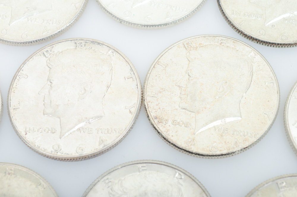 Nineteen 1964 Kennedy Half Dollars