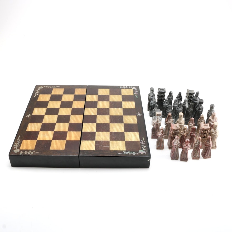 Korean Wood and Soapstone Chess Set