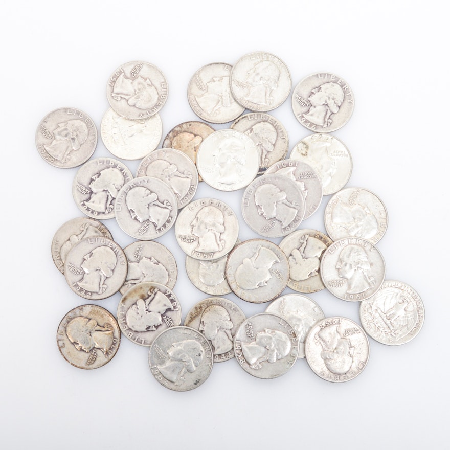 Thirty-Two Silver Washington Quarter Dollars