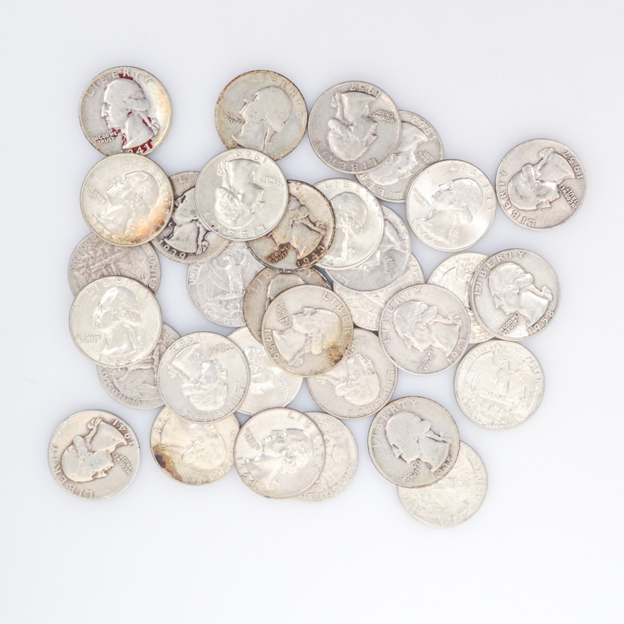 Thirty-Three Silver Washington Quarter Dollars