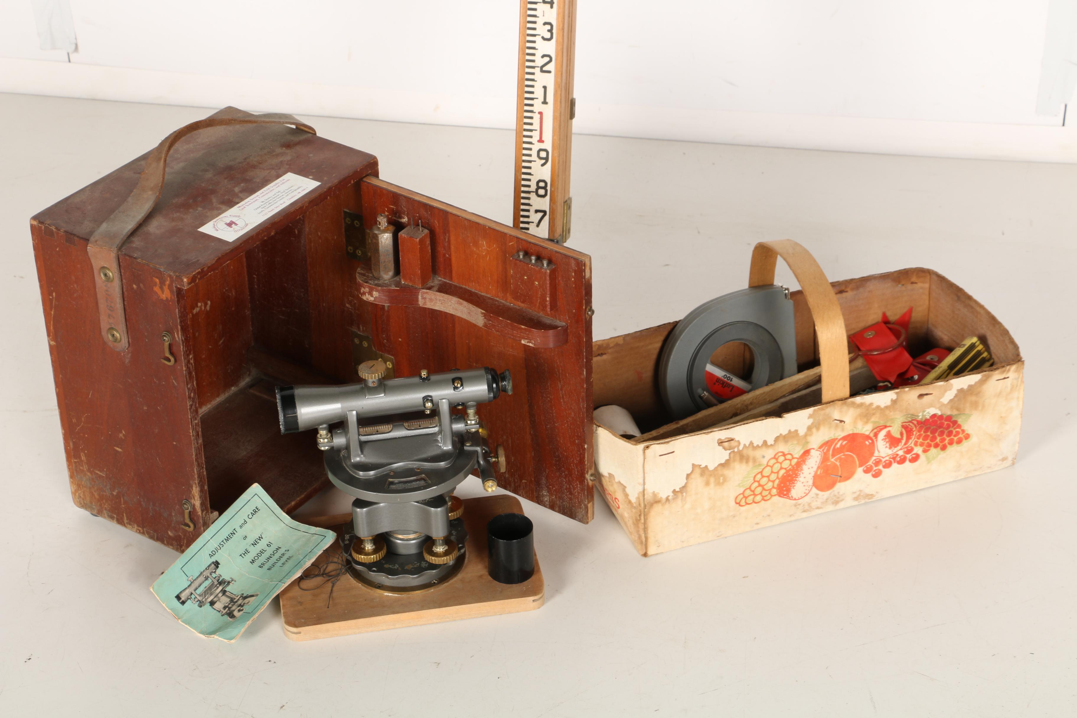 Vintage Surveying Equipment Featuring Brunson Builder's Level