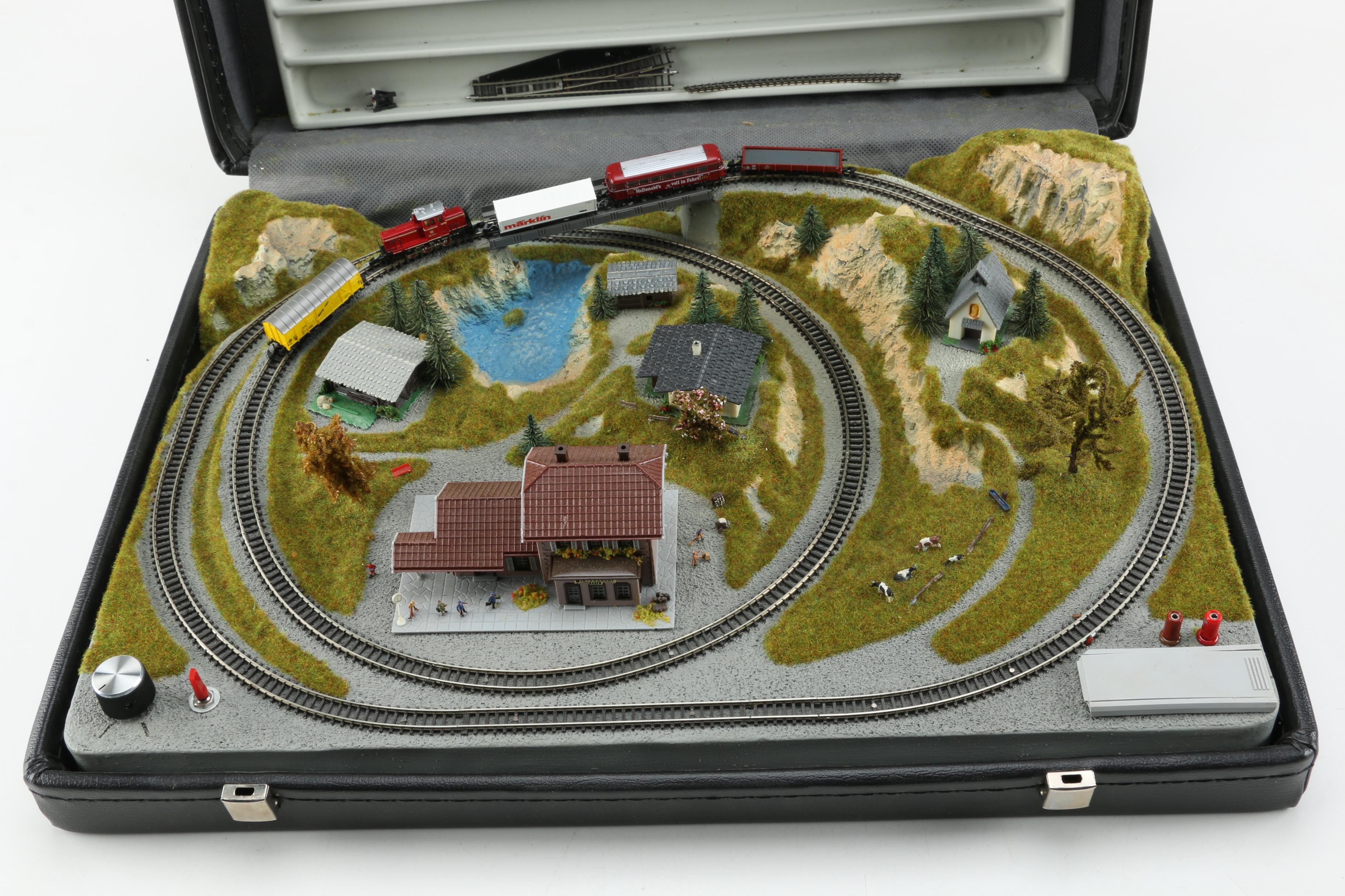 Motorized Miniature Train Set in Leather Attaché Case