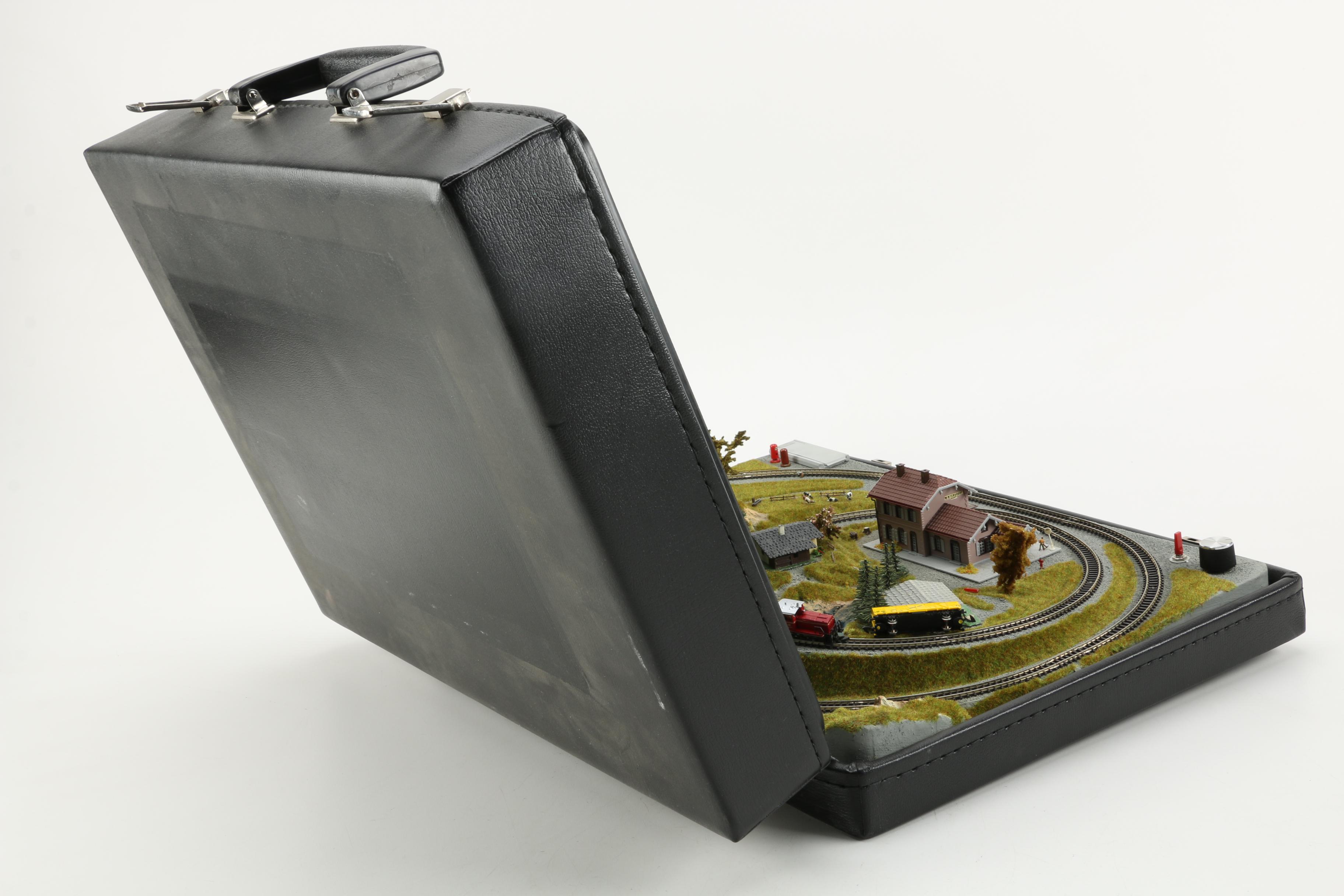 Motorized Miniature Train Set in Leather Attaché Case