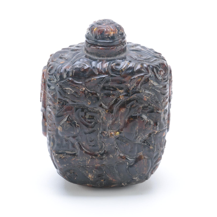 Chinese Carved Amber Snuff Bottle