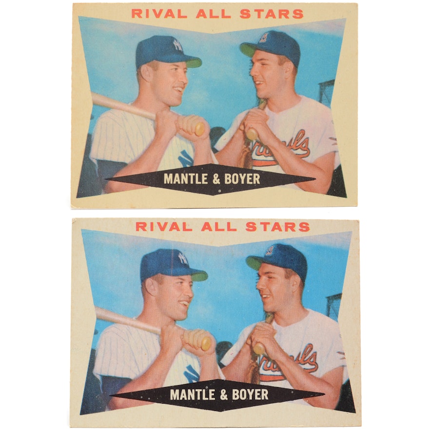 Two 1960 Mantle and Boyer "Rival All Stars" Topps Cards