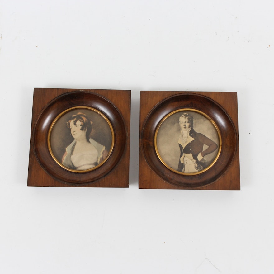 Pair of Offset Lithograph Portraits in Round Frames