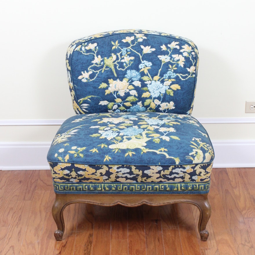 Vintage Chinoiserie Upholstered Club Chair