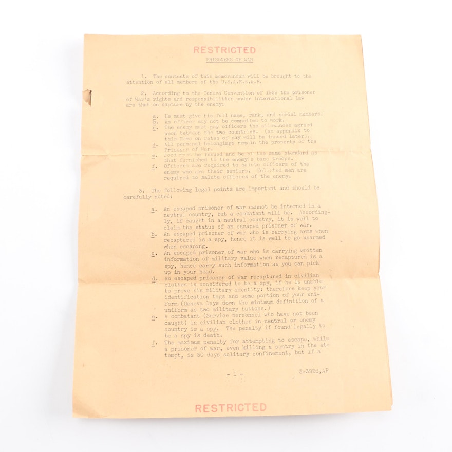 World War II Code of Conduct Papers