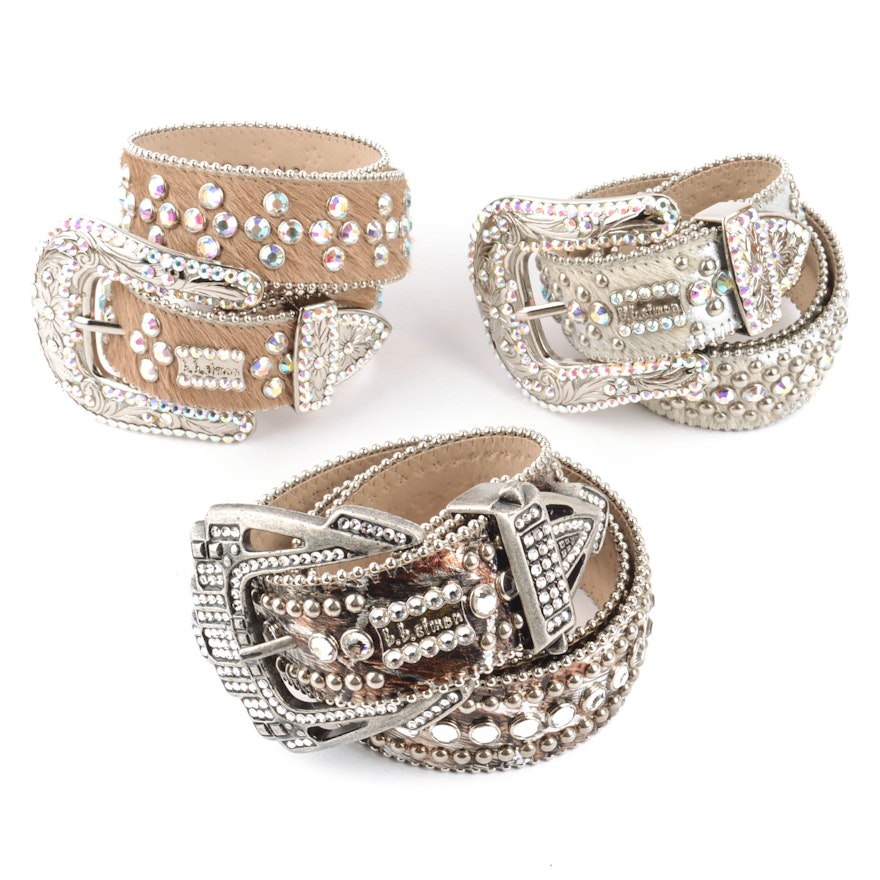 Three B.B. Simon Women's Belts with Swarovski Crystals