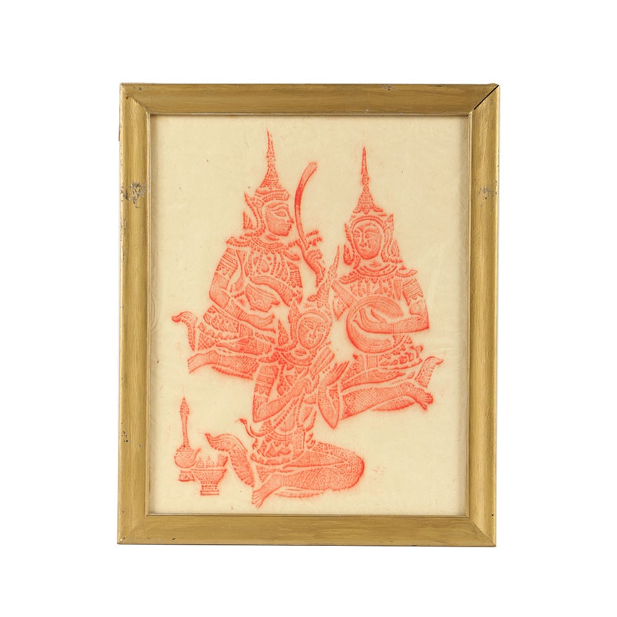 Thai Rubbing with Modernist Style Frame