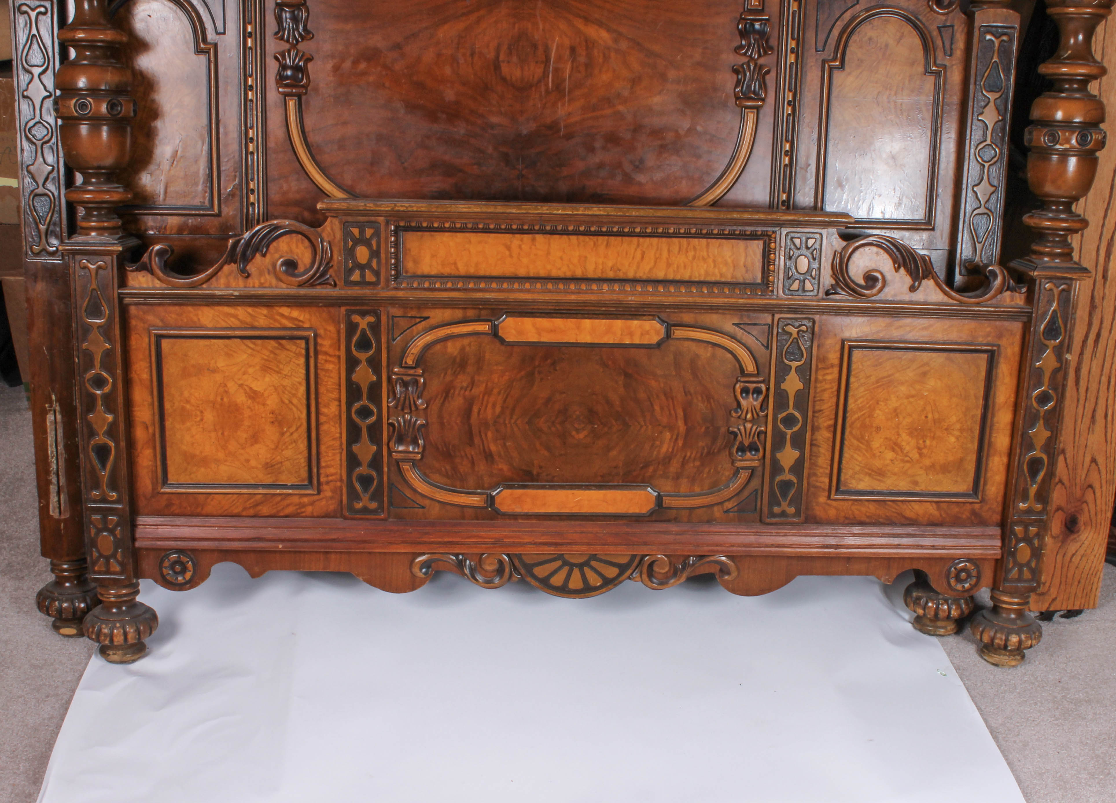 Antique Burl Wood Eastlake Style Bed Frame (Full Size)