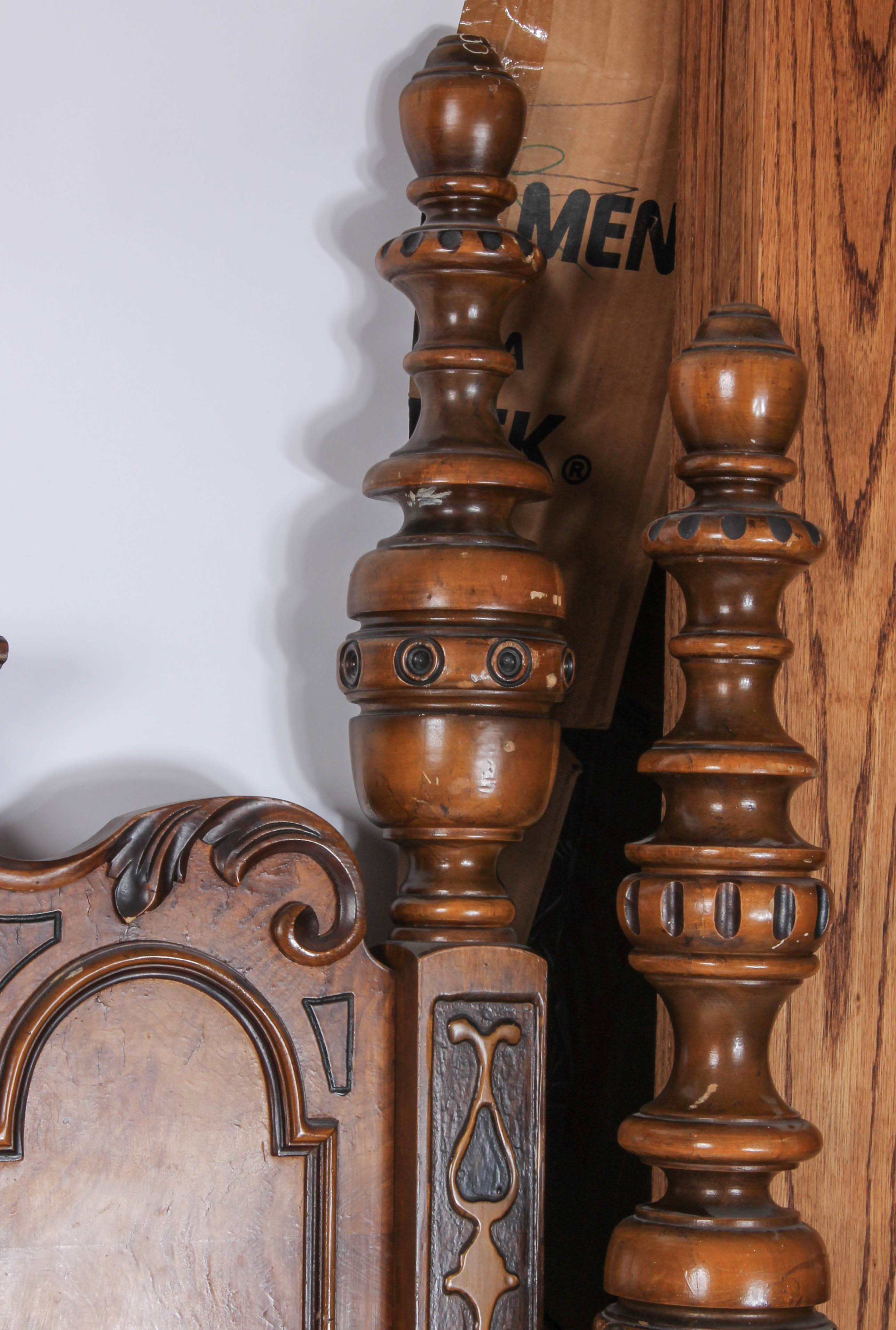 Antique Burl Wood Eastlake Style Bed Frame (Full Size)