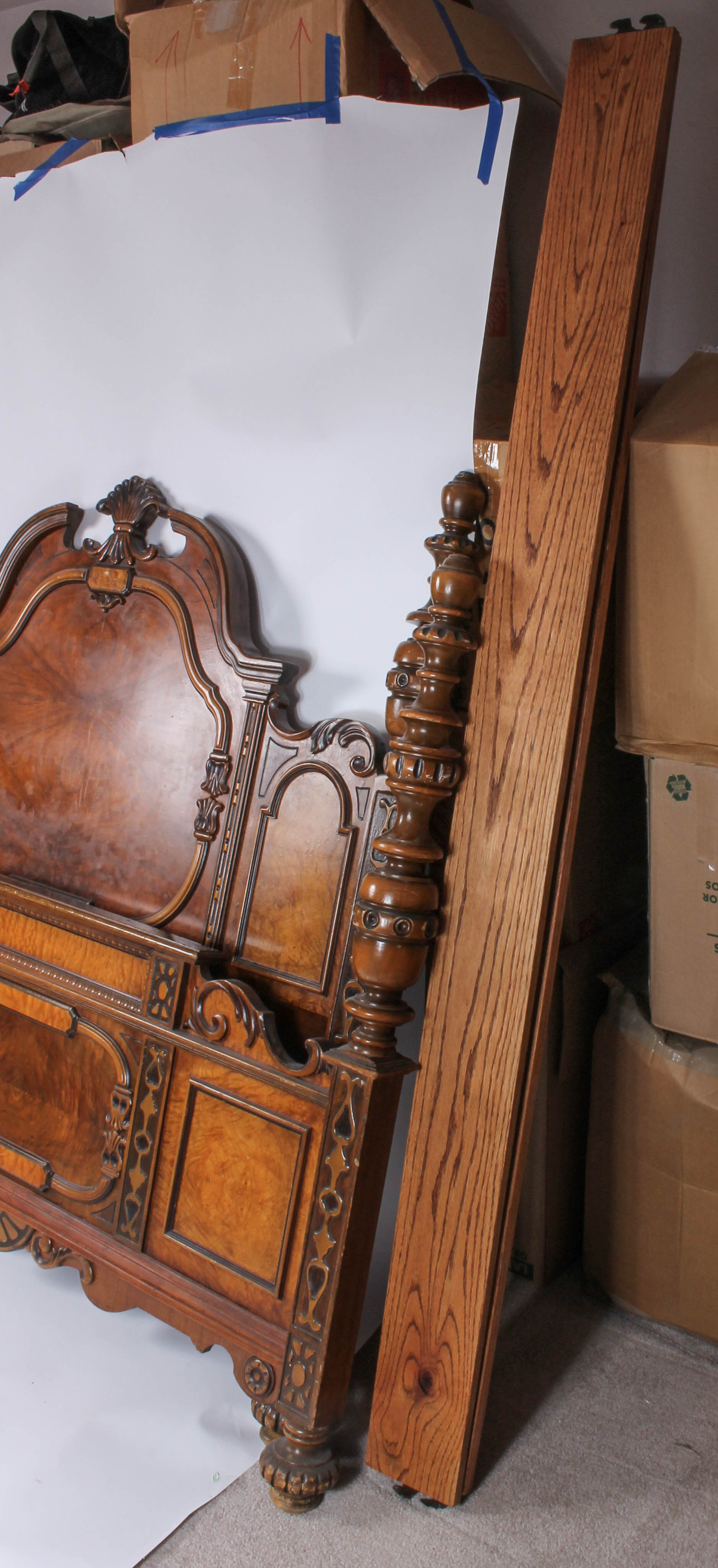 Antique Burl Wood Eastlake Style Bed Frame (Full Size)