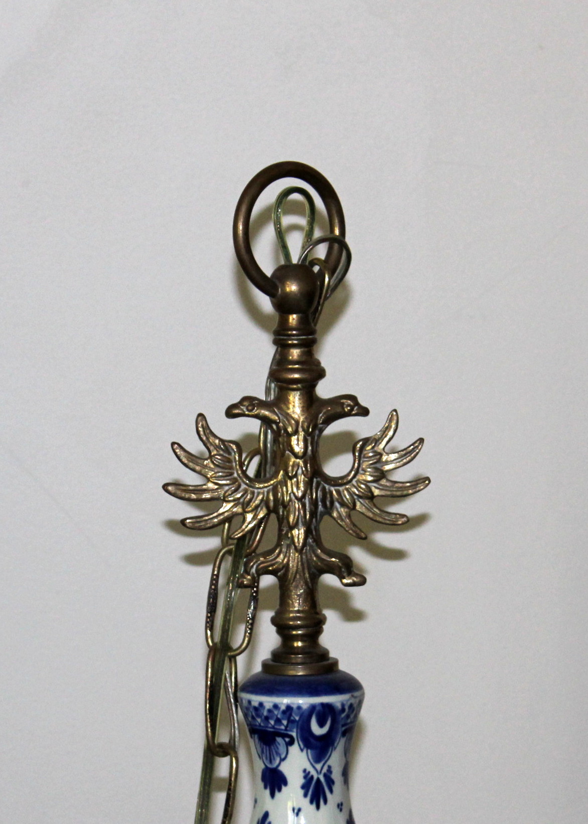 Vintage Brass and Delft China Chandelier