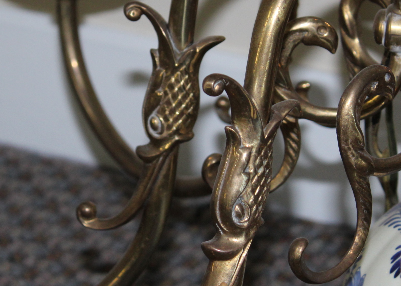 Vintage Brass and Delft China Chandelier