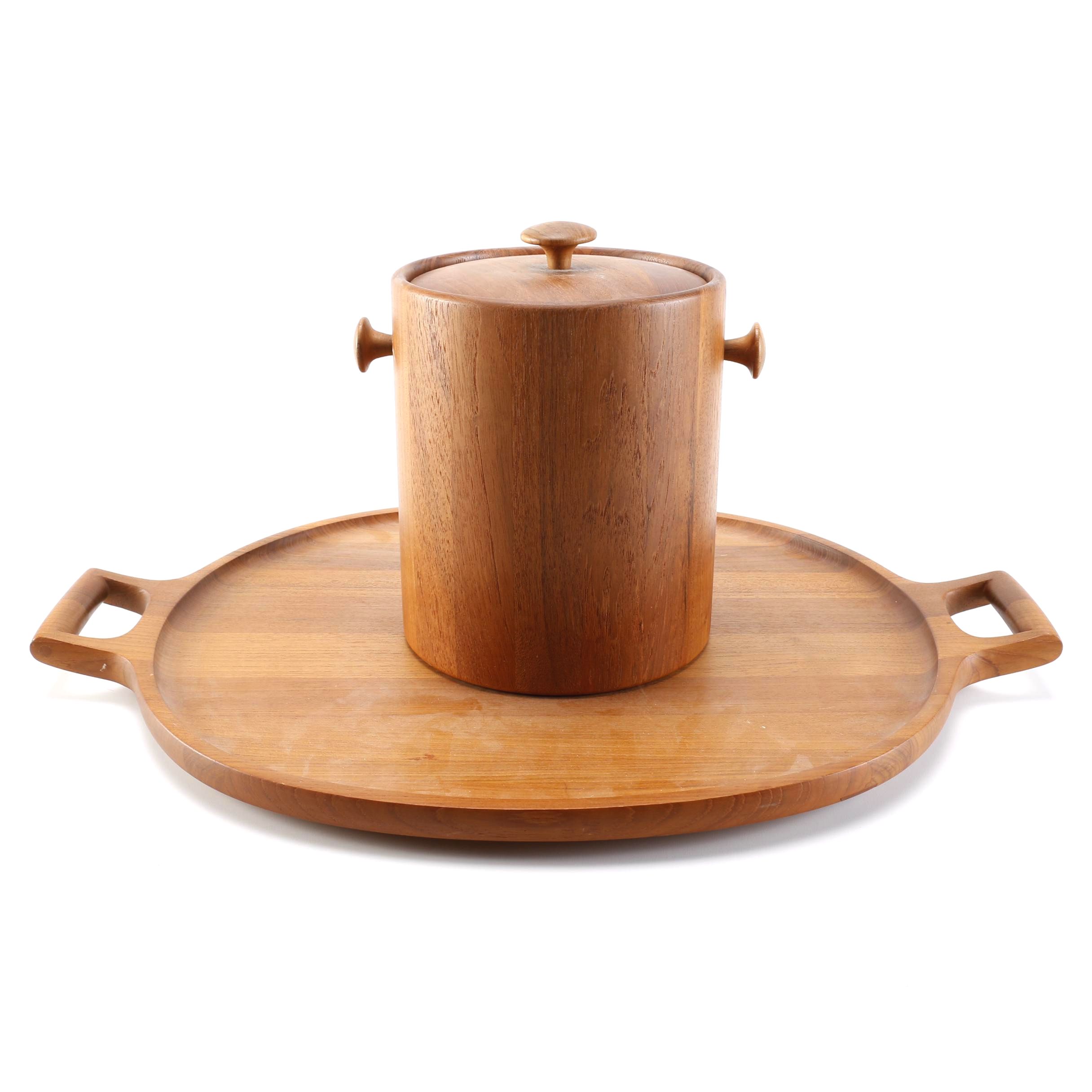 Modern Wooden Tray and Ice Bucket by Dansk