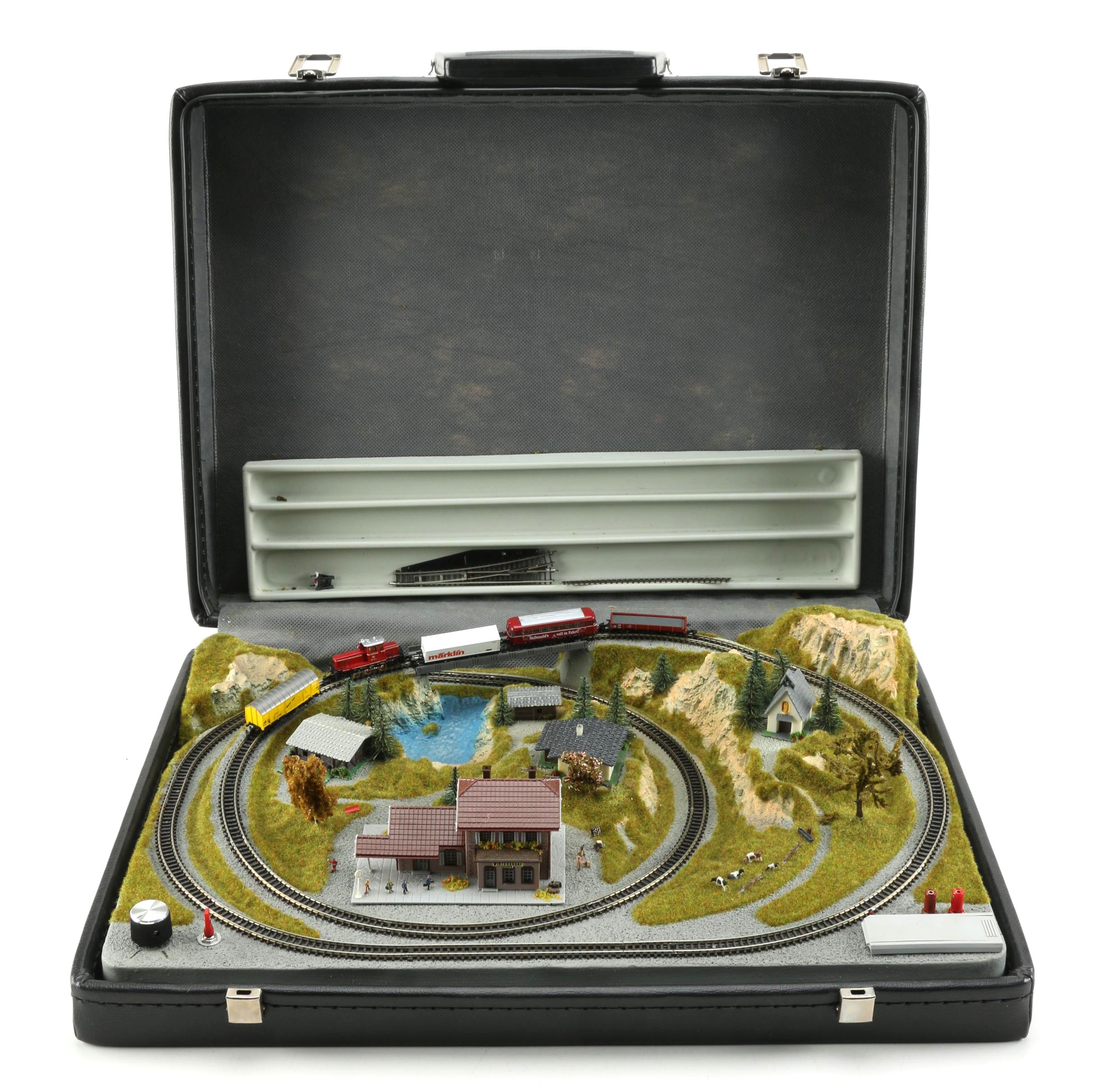 Motorized Miniature Train Set in Leather Attaché Case