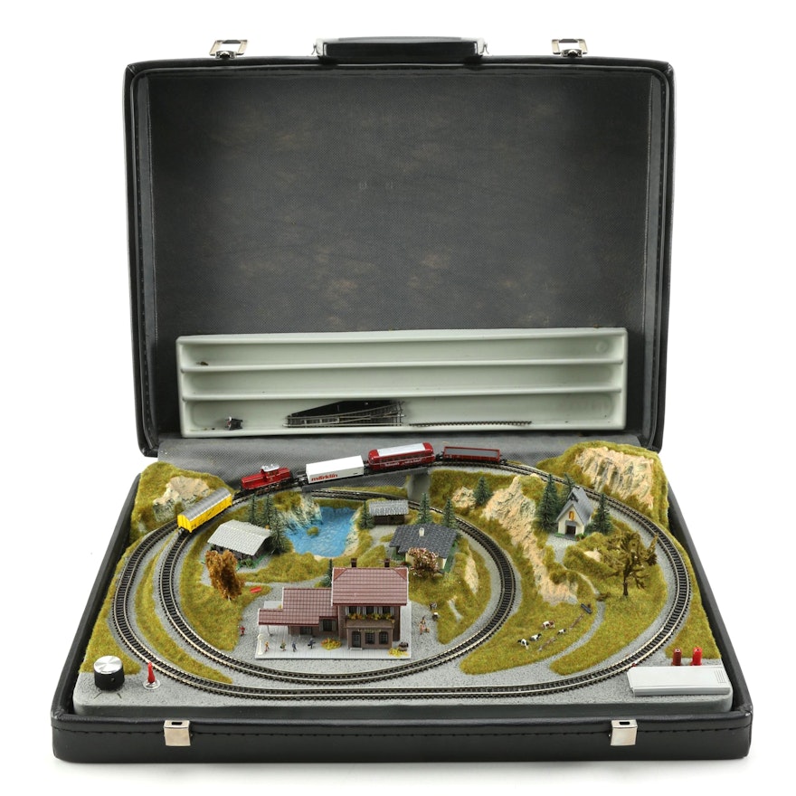 Motorized Miniature Train Set in Leather Attaché Case