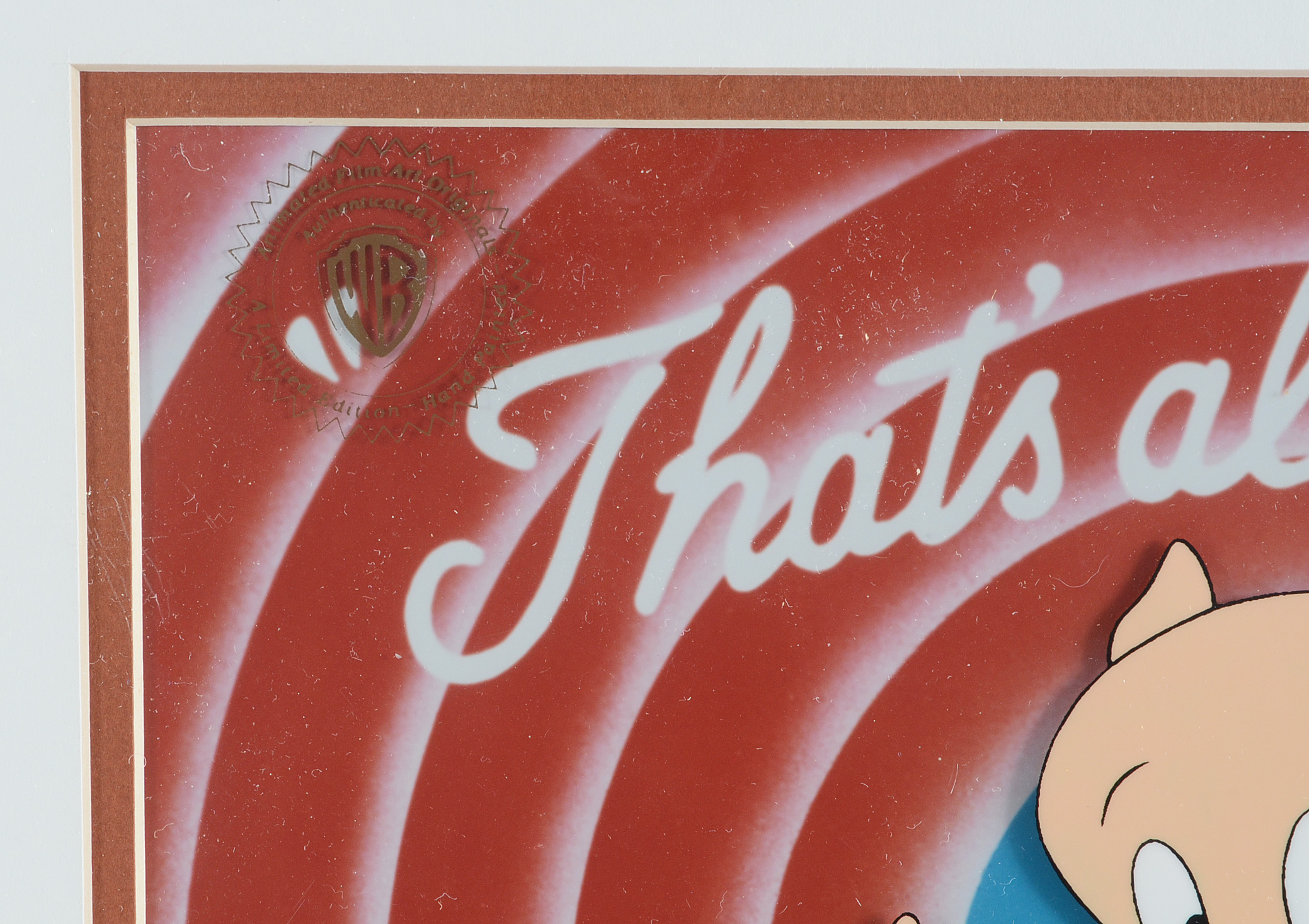 Autographed Original "Porky Pig" Warner Bros Cartoon Cel