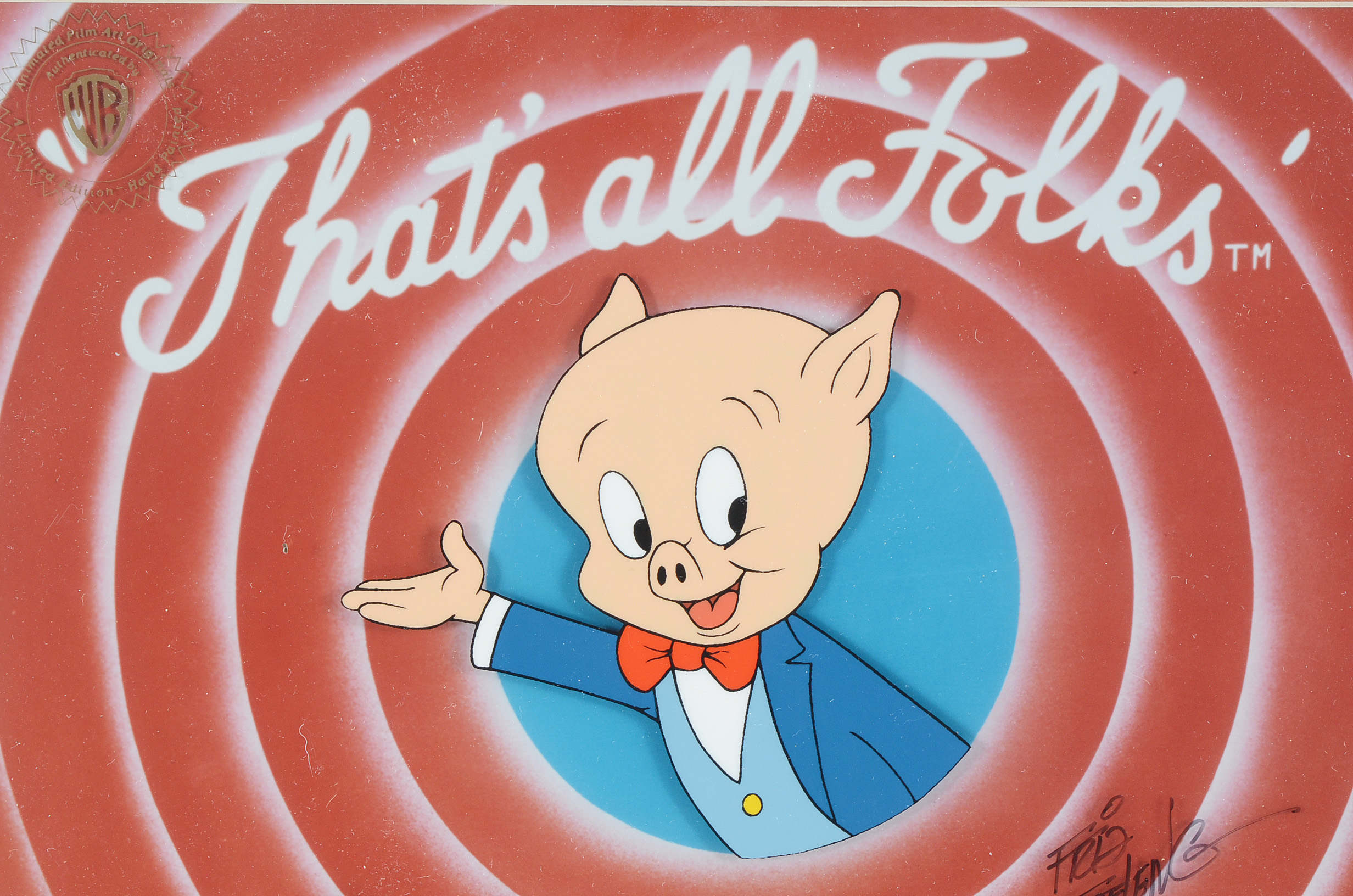 Autographed Original "Porky Pig" Warner Bros Cartoon Cel