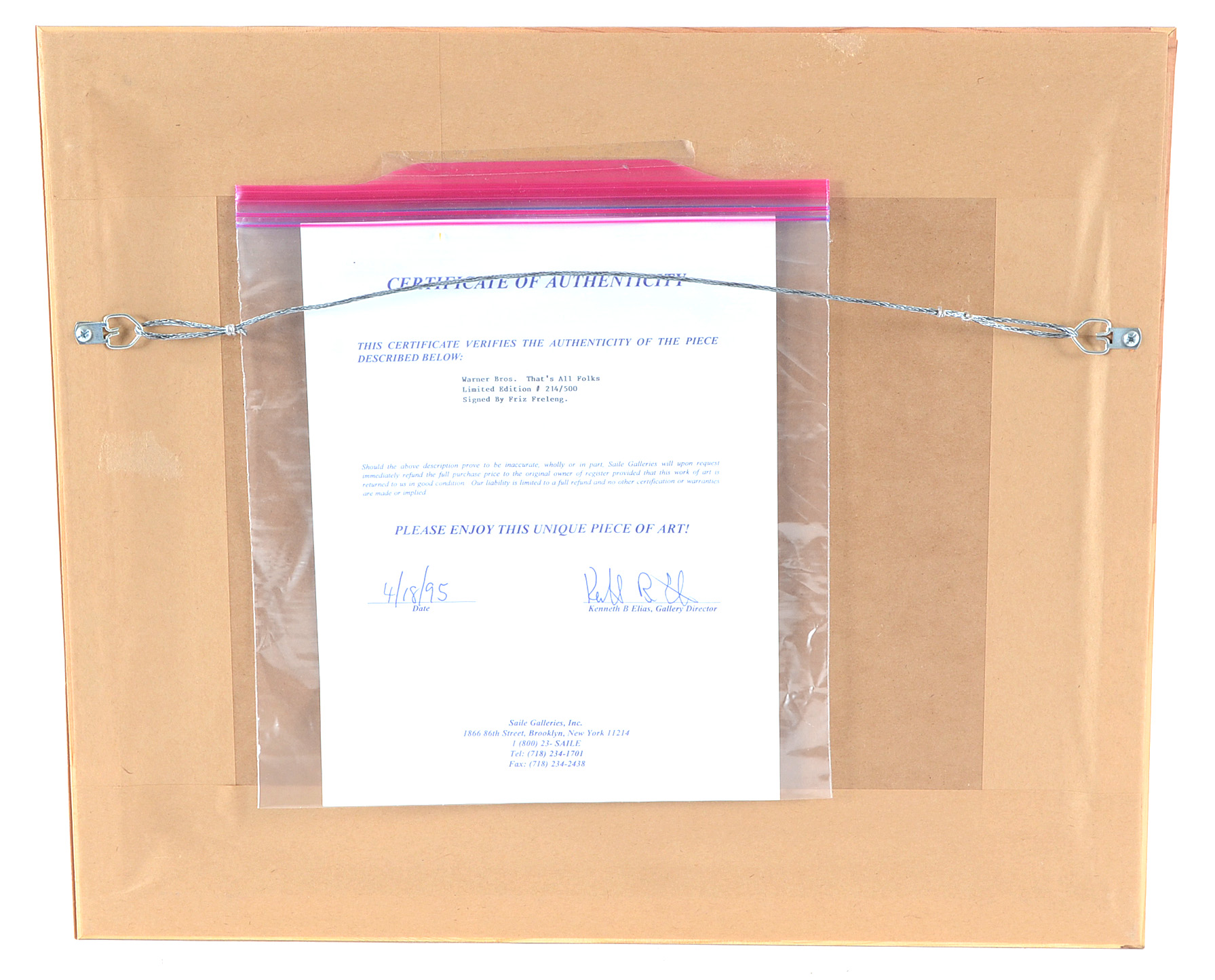 Autographed Original "Porky Pig" Warner Bros Cartoon Cel