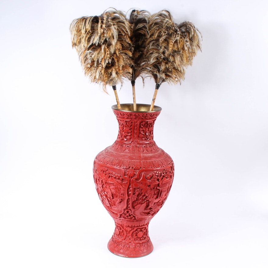 Chinese Brass Cinnabar Vase