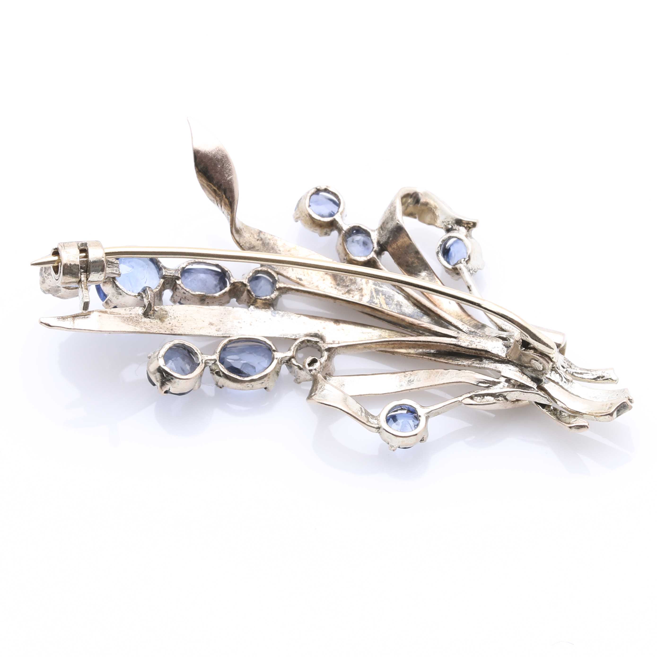 9K Yellow Gold Natural Sapphire Sheaf of Wheat Brooch