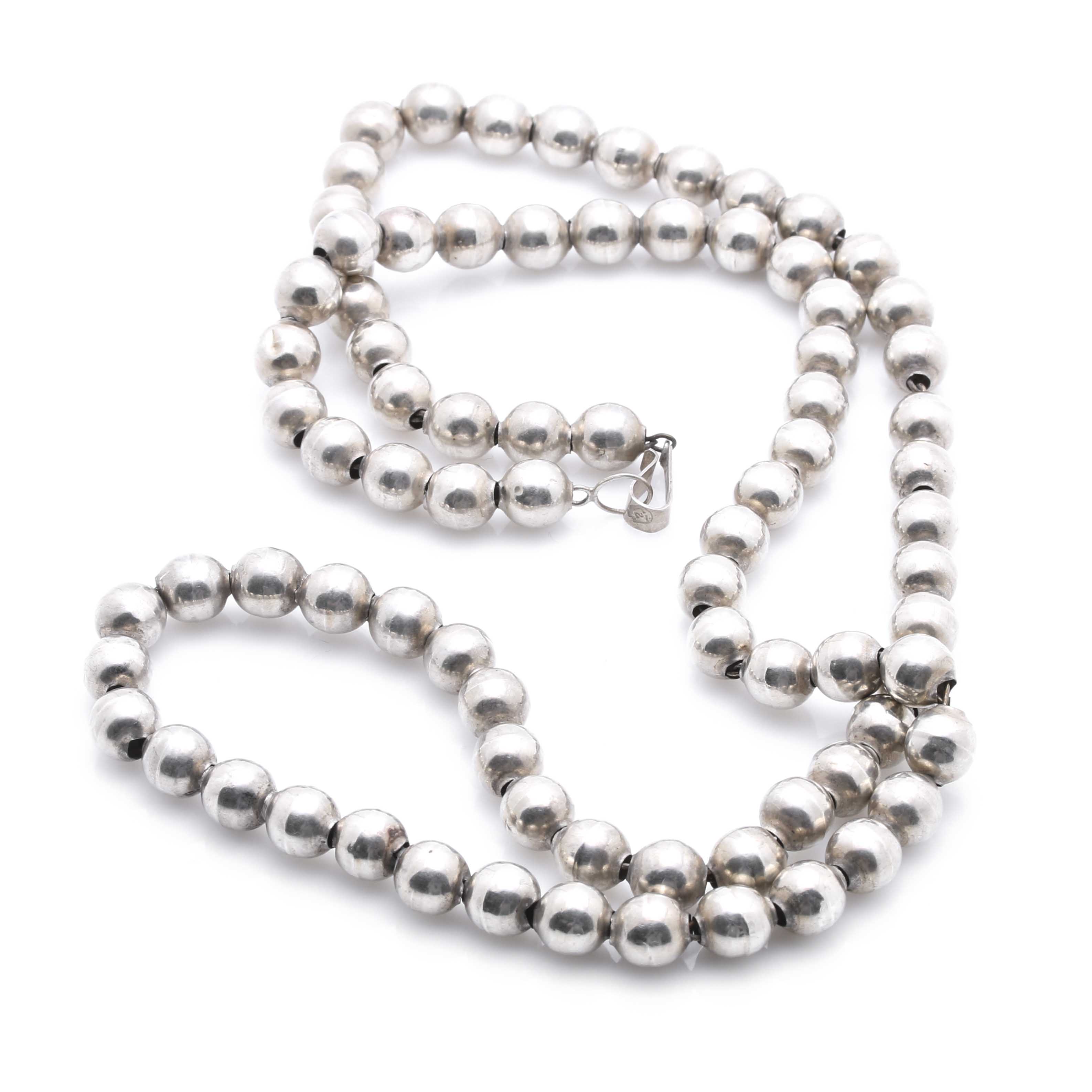 Sterling Silver Hollow Beaded Necklace