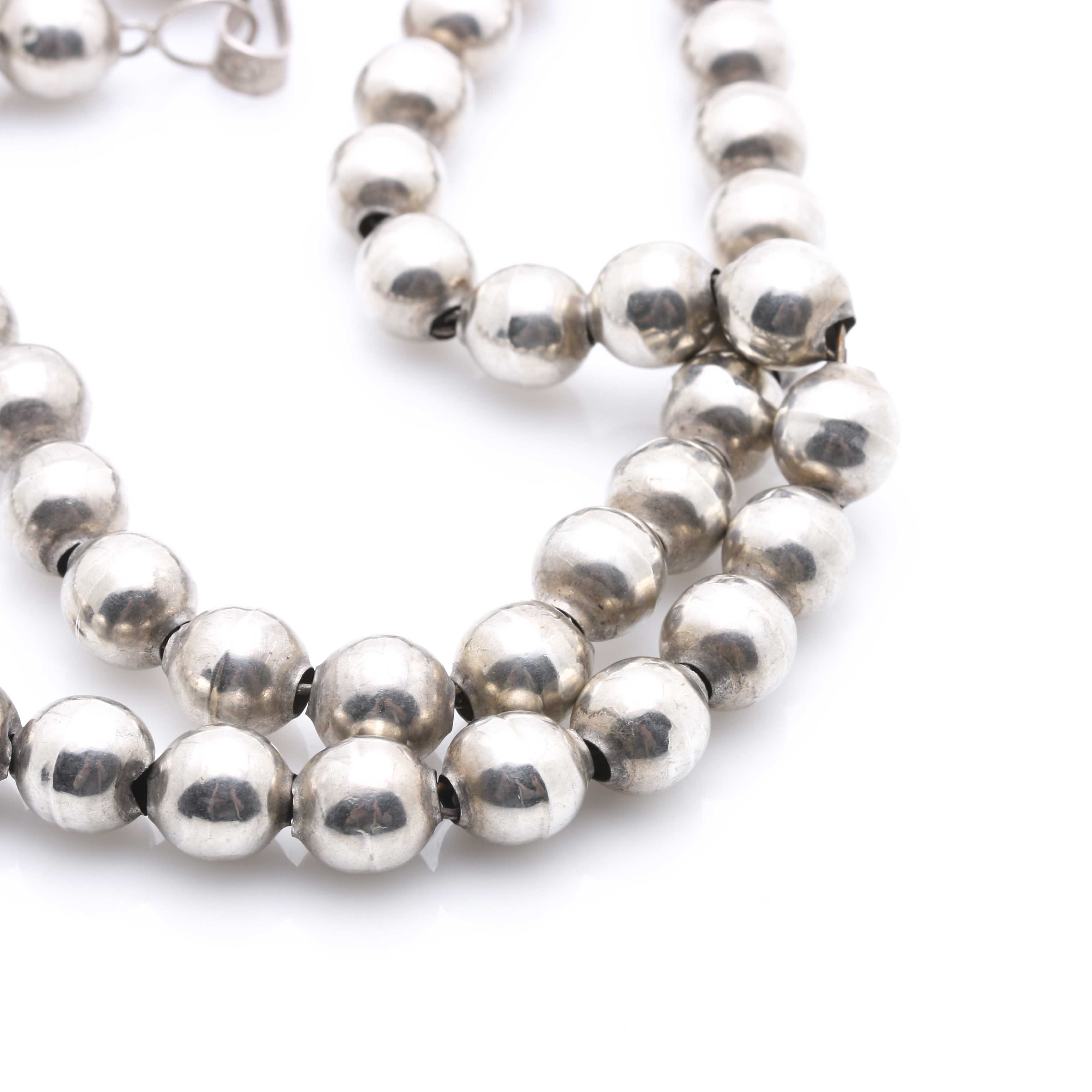 Sterling Silver Hollow Beaded Necklace