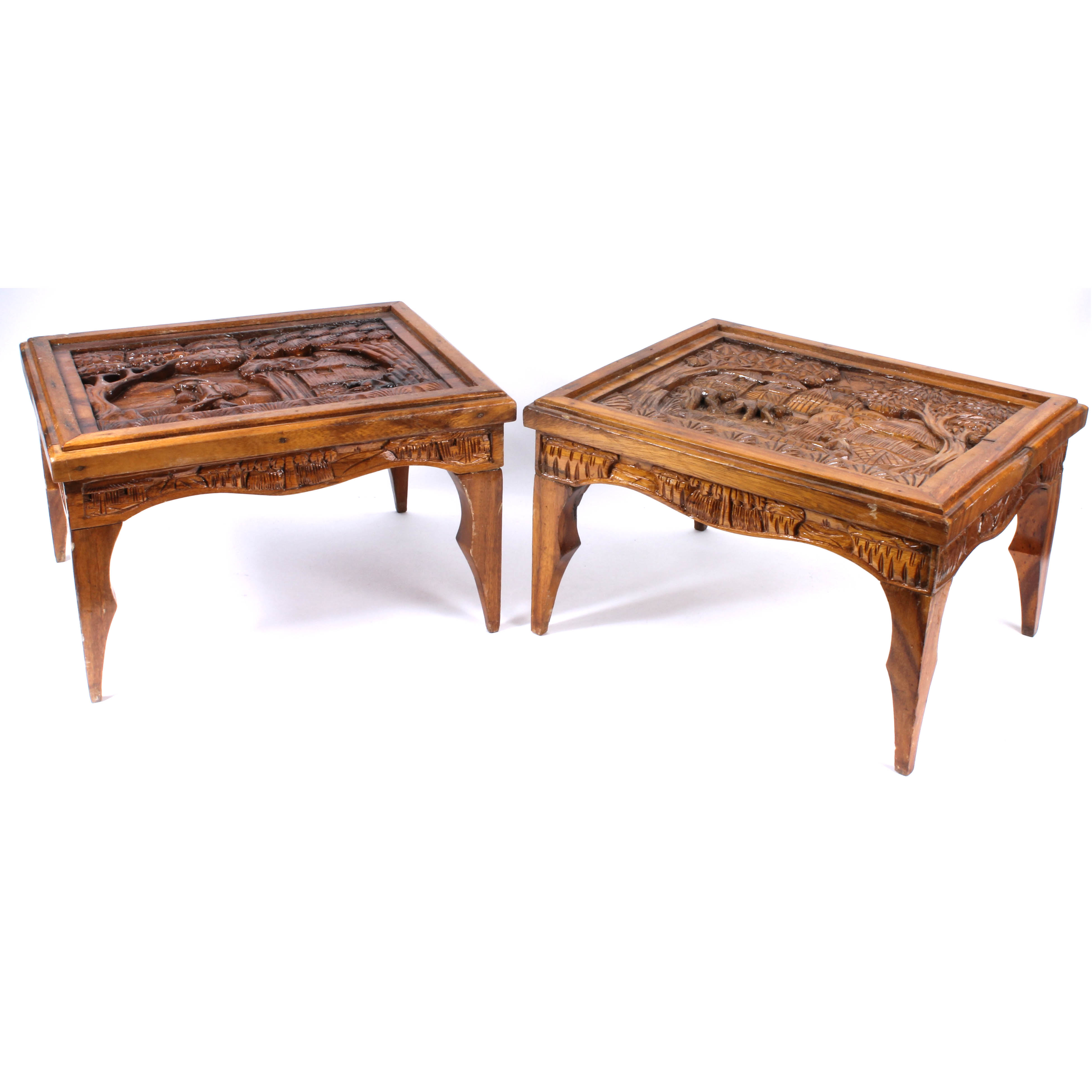 Filipino Style Carved Wooden Side Tables