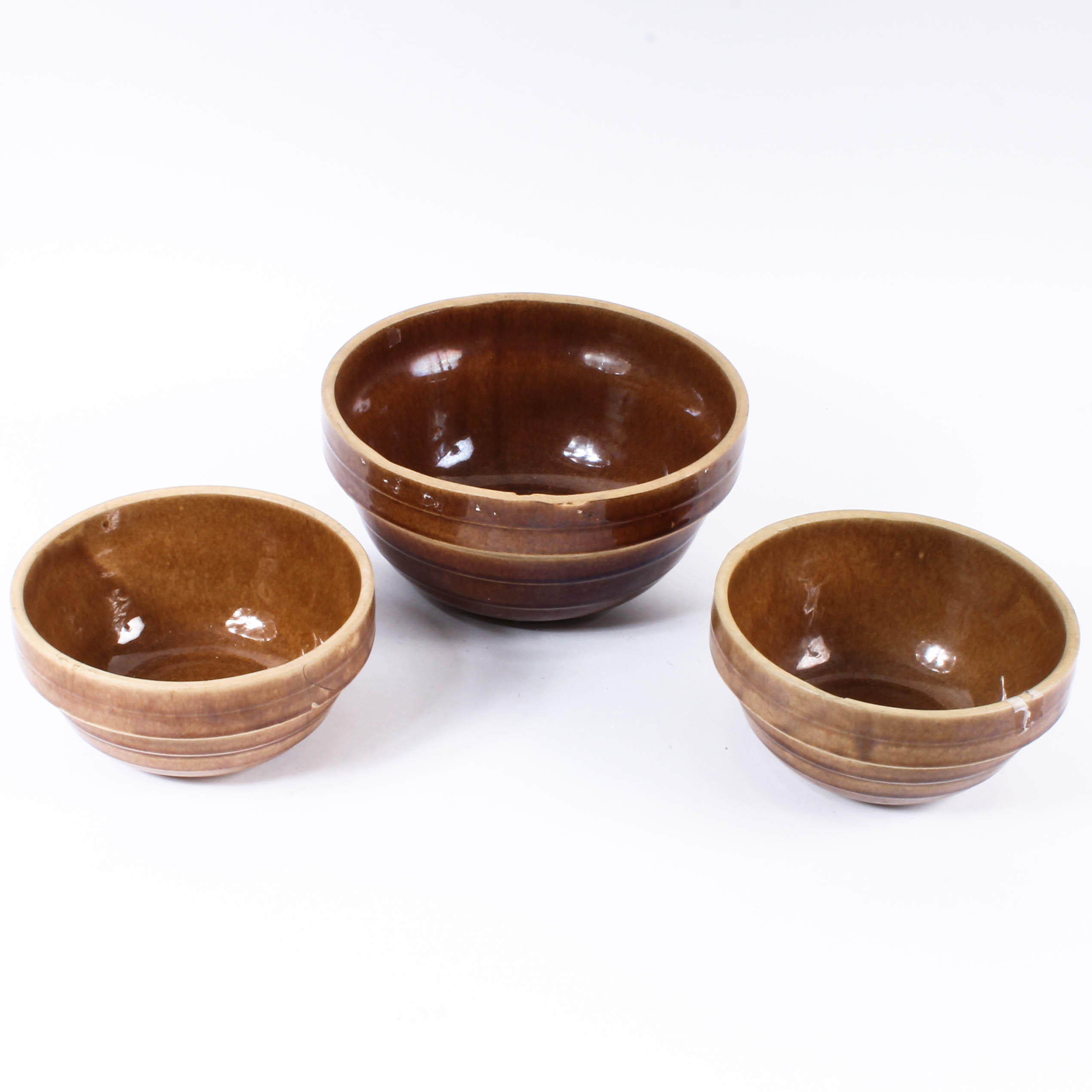 Mottled Brown Glazed Ceramic Mixing Bowls