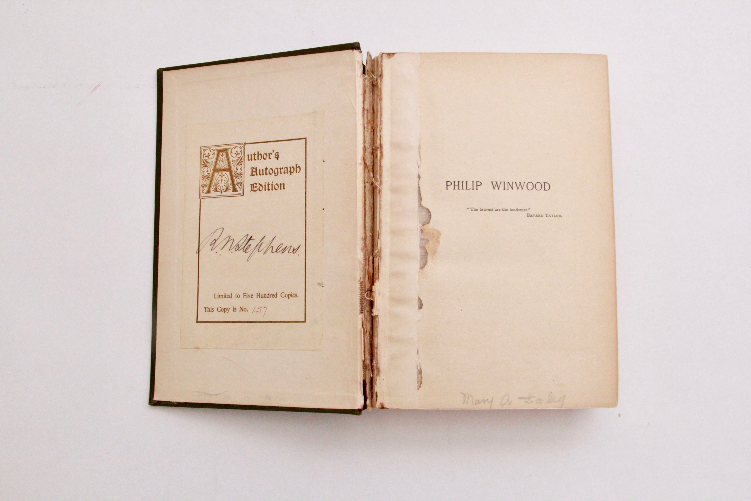 Signed Antique Book "Philip Winwood" by Robert Neilson Stephens