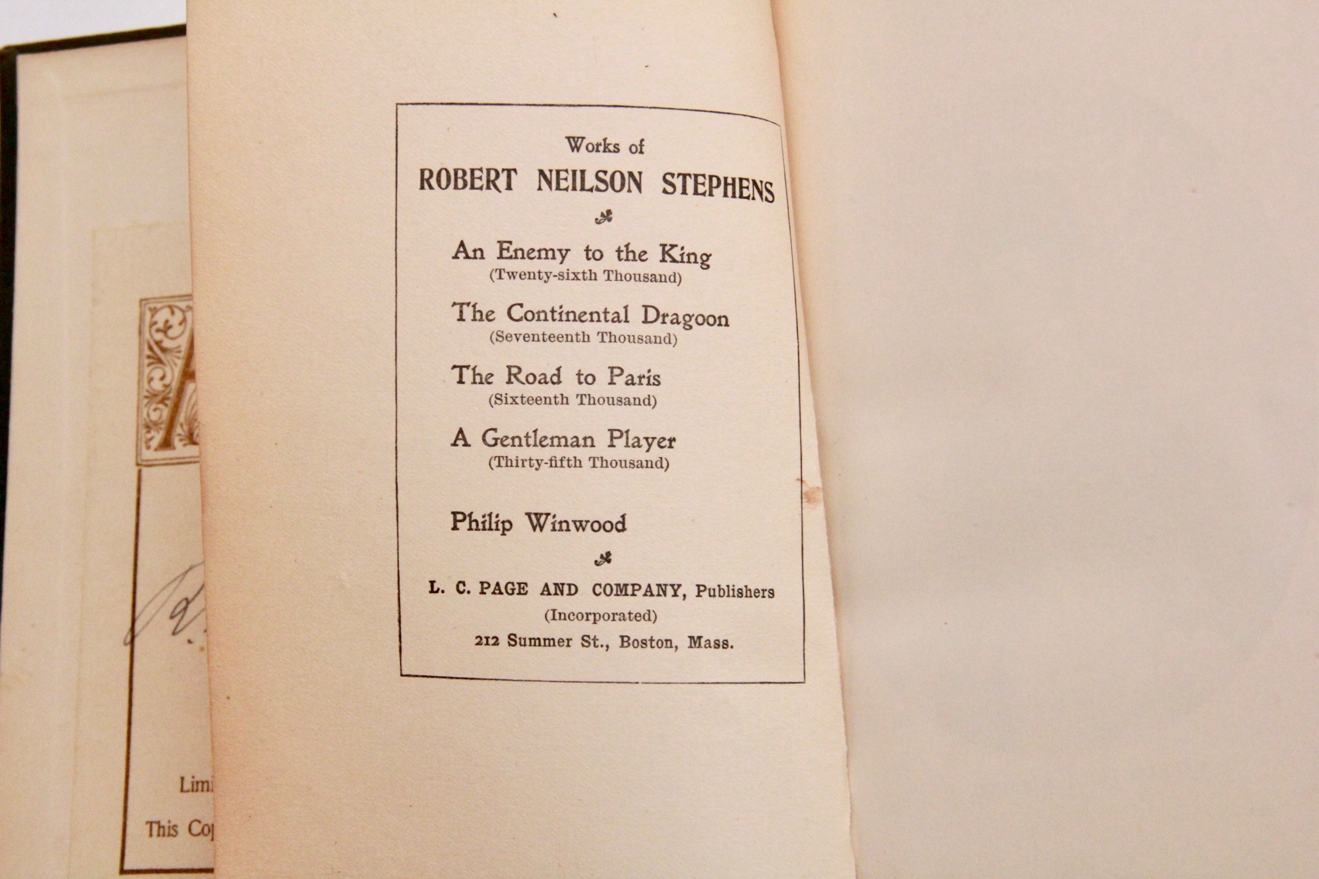 Signed Antique Book "Philip Winwood" by Robert Neilson Stephens